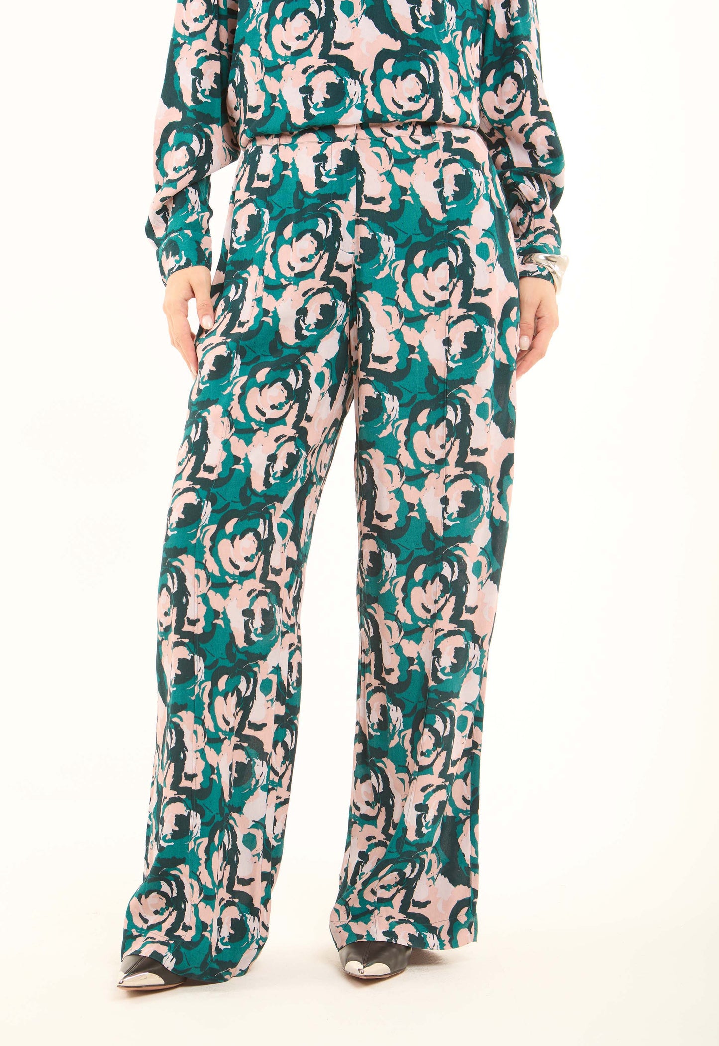 Floral Printed Viscose Wide-Leg Pants