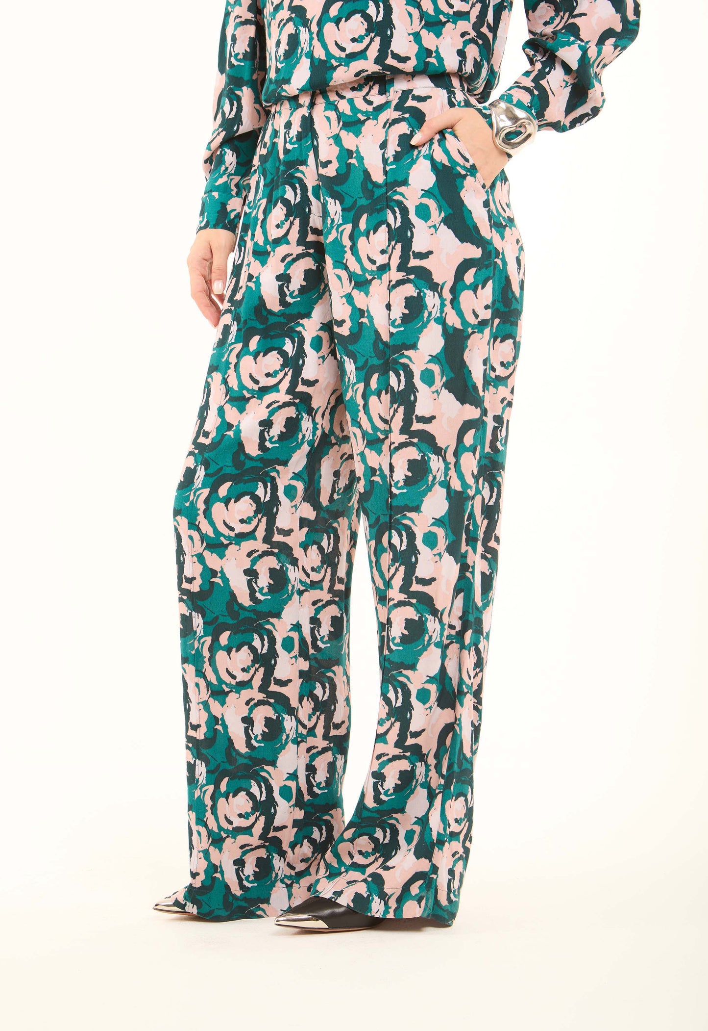 Floral Printed Viscose Wide-Leg Pants