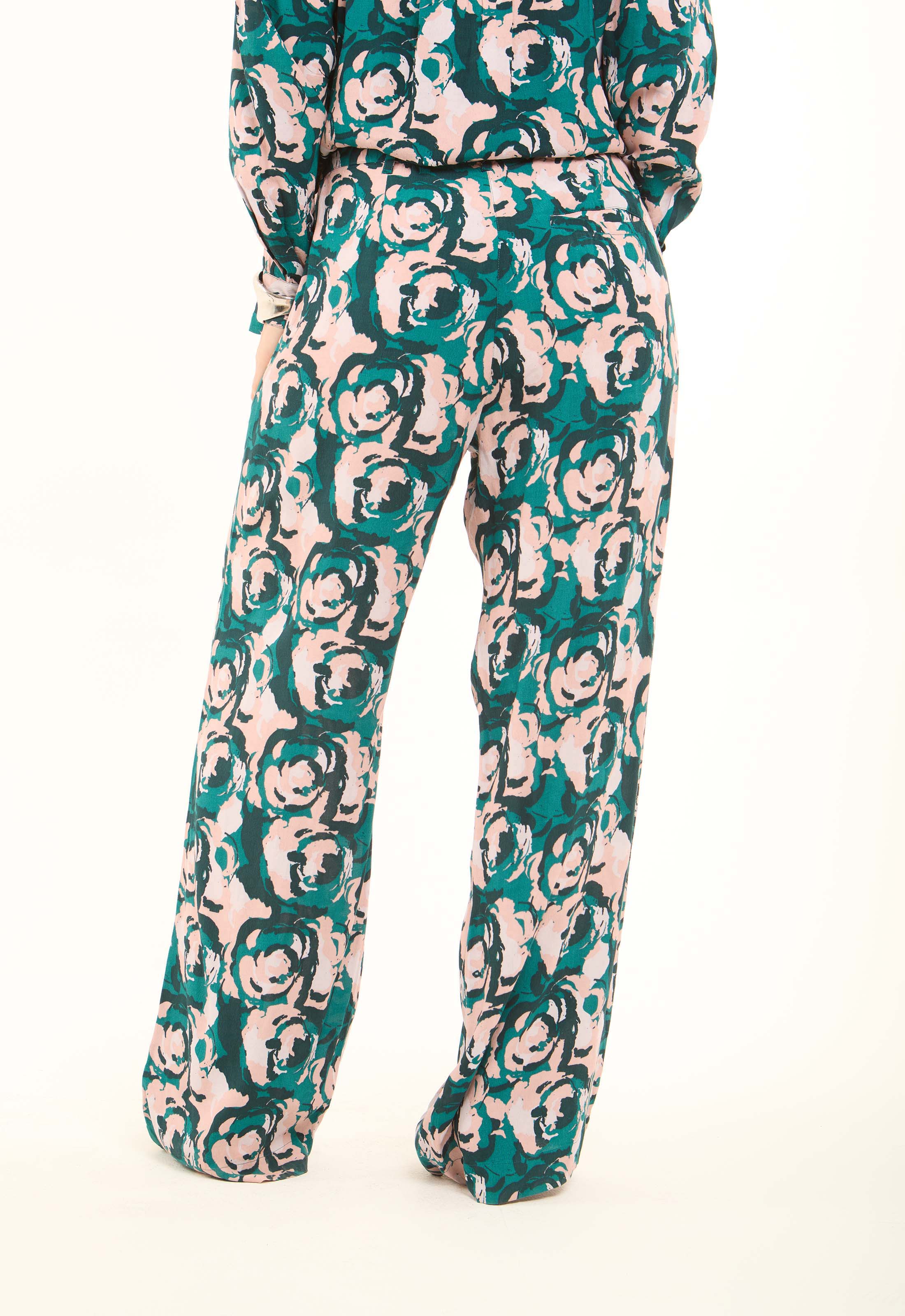 Floral Printed Viscose Wide-Leg Pants