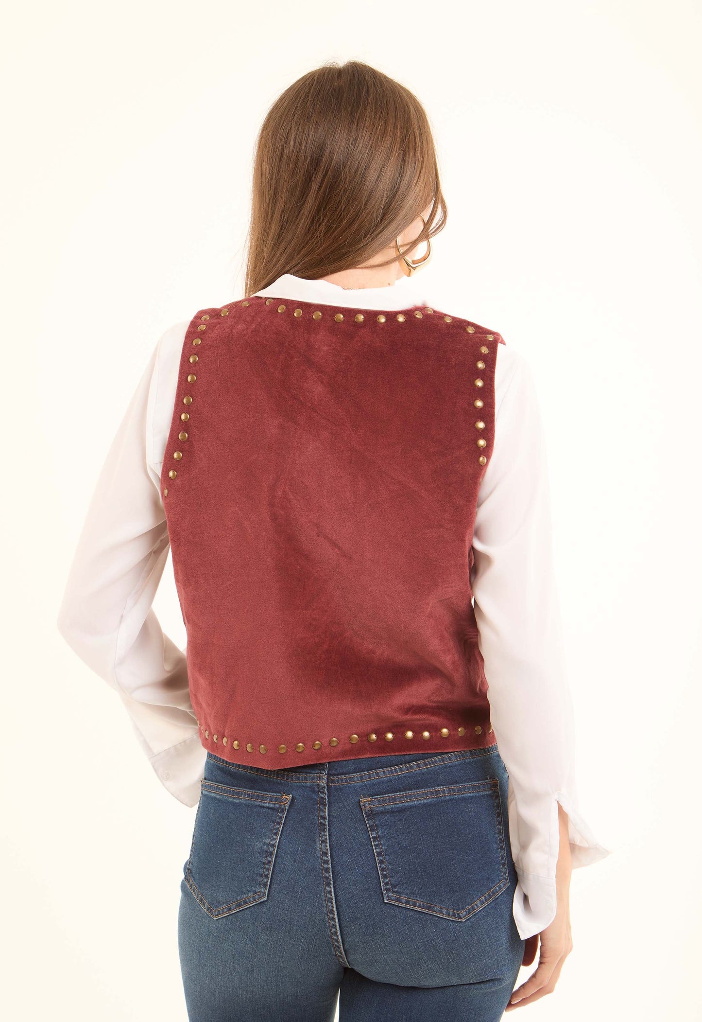 Vintage Velvet Vest with Embroidery & Brass Studs
