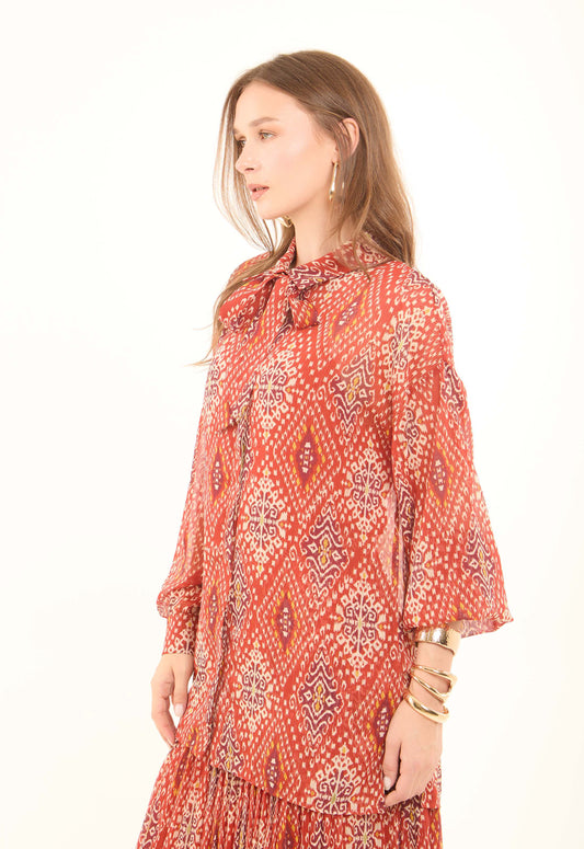 Printed Tie-Neck Blouse