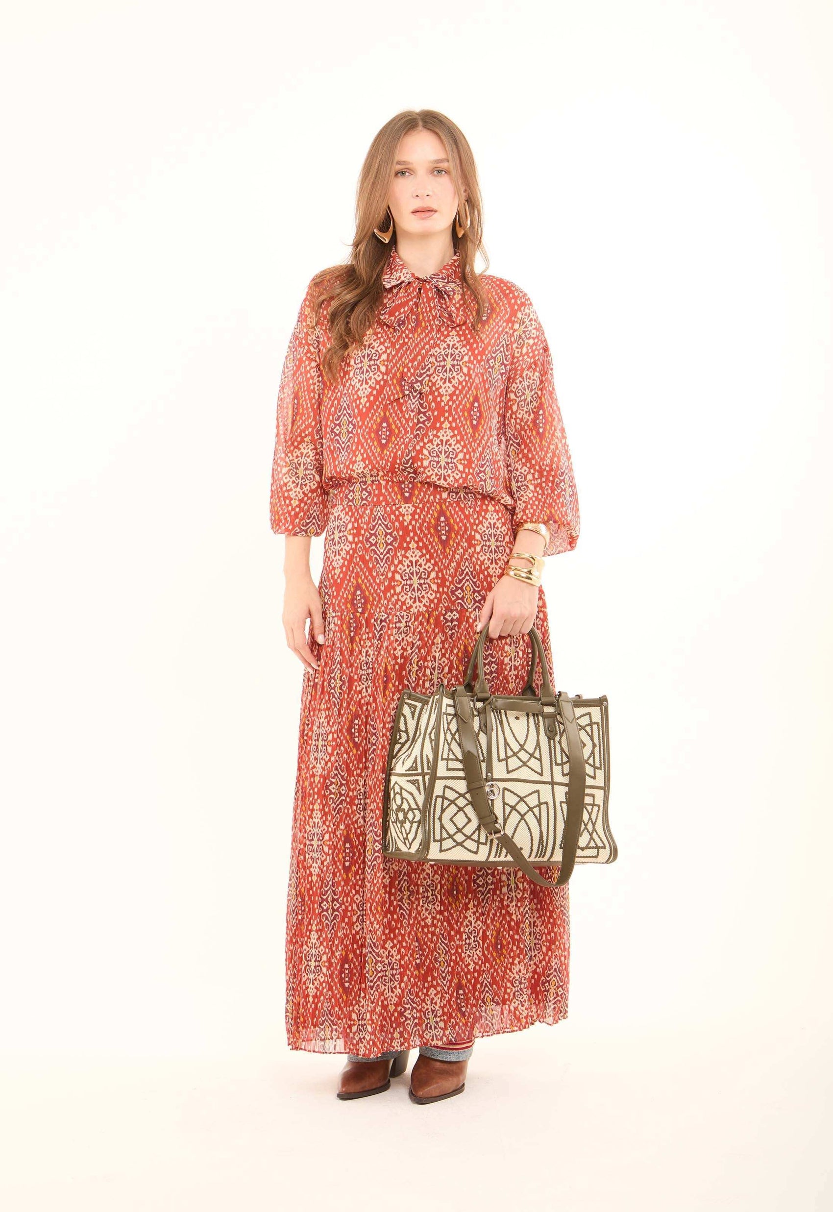Printed Tie-Neck Blouse