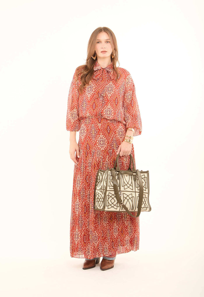 Printed Tie-Neck Blouse