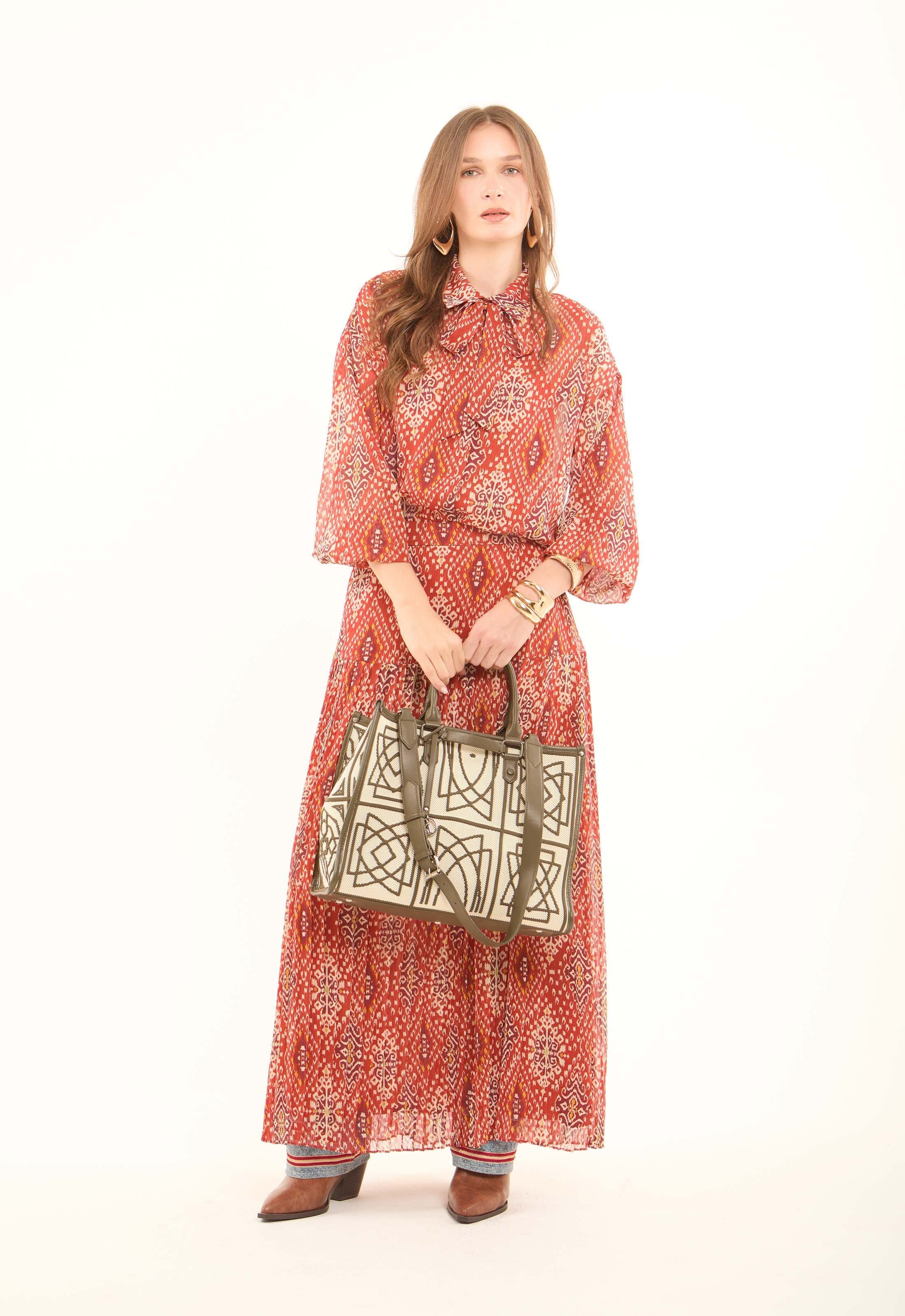 Patterned Chiffon Zipped Maxi Skirt