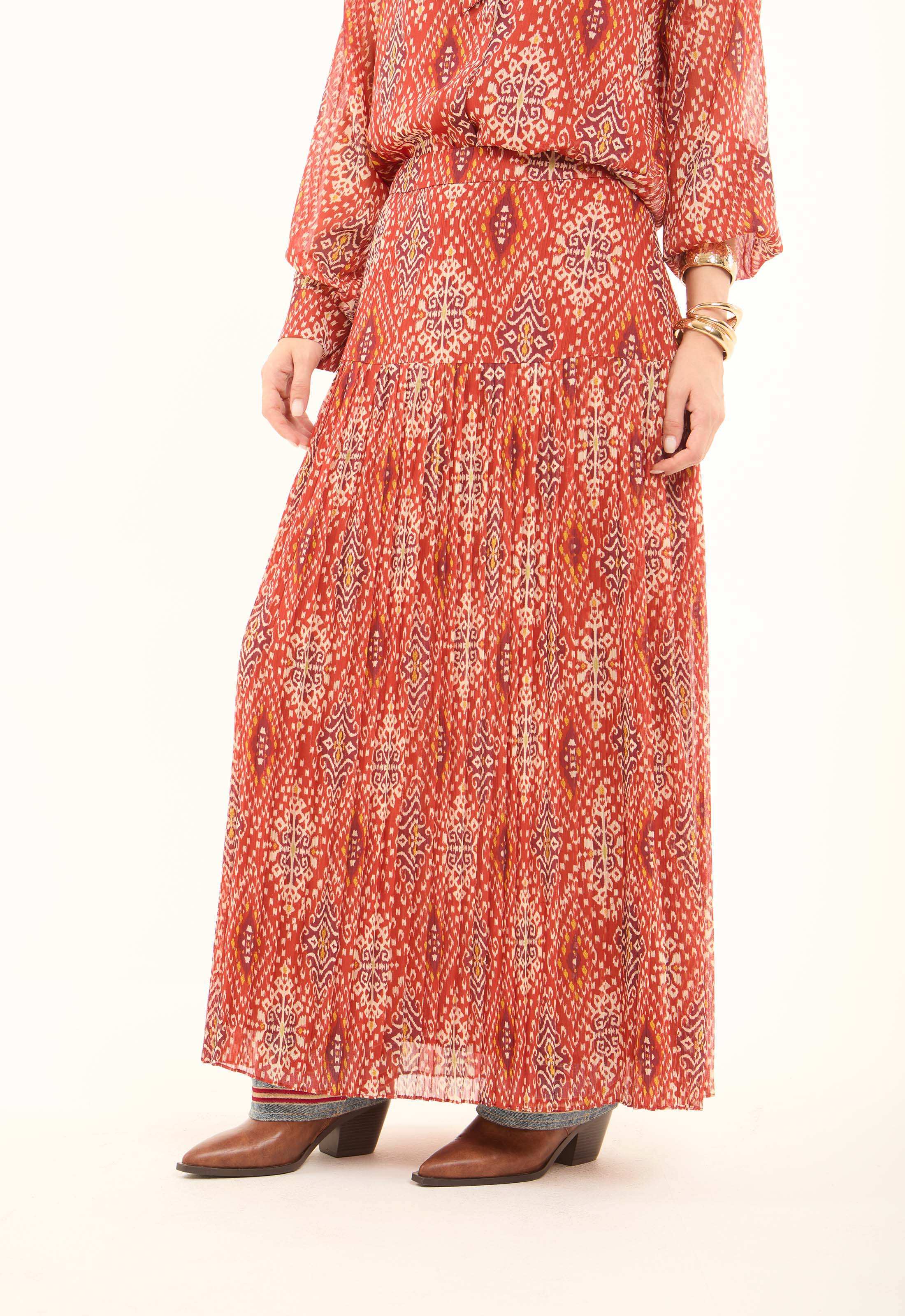 Patterned Chiffon Zipped Maxi Skirt