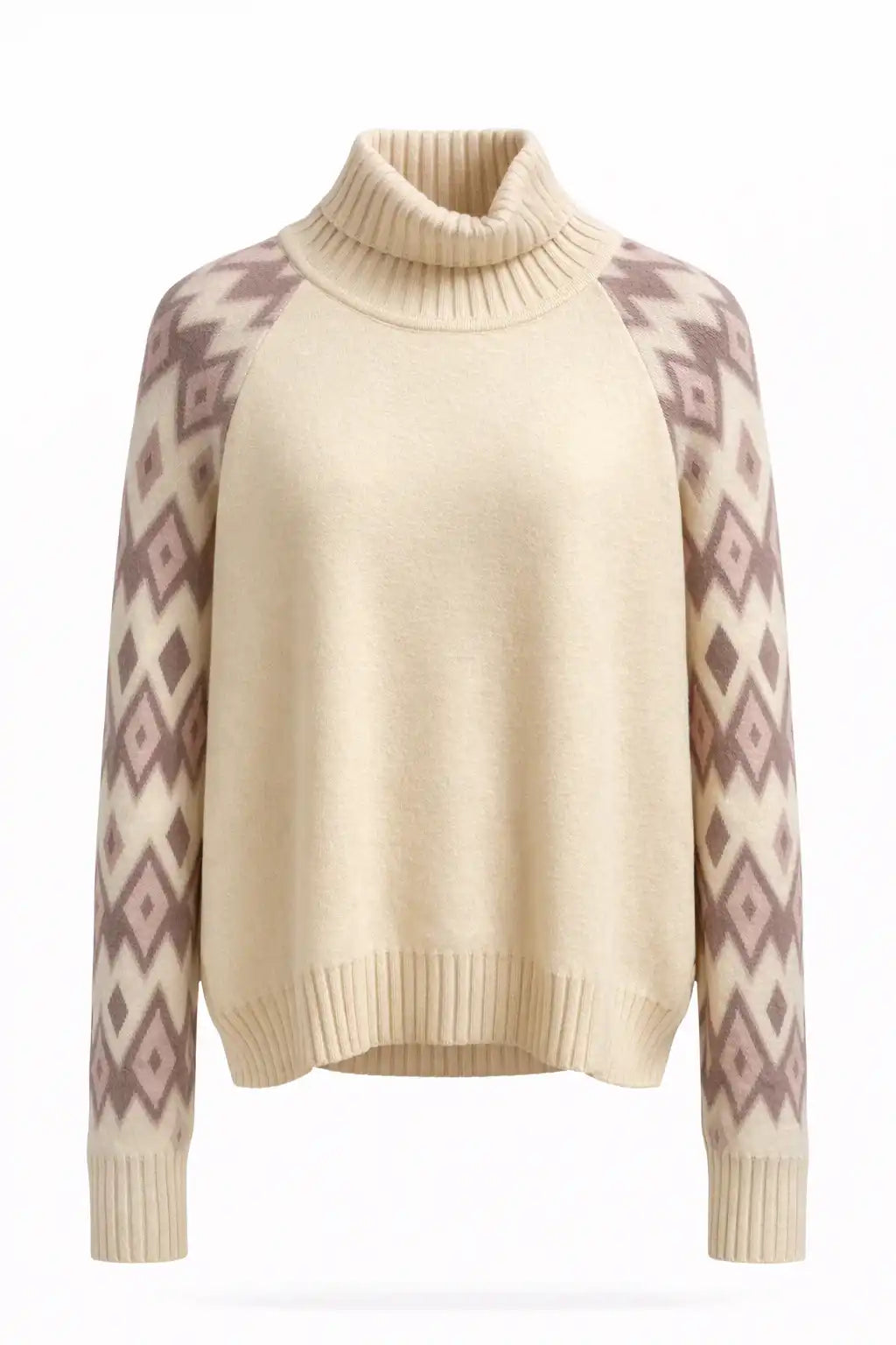 Cream Geometric Sleeve Turtleneck Knit