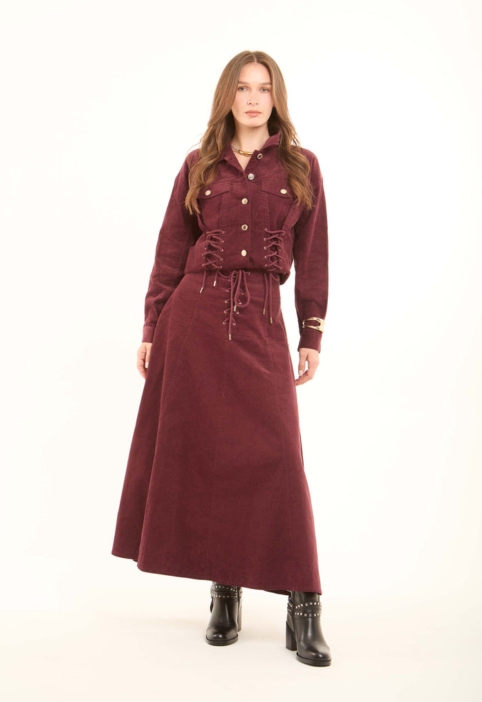Front Lace-Up Ribbed A-Line Skirt