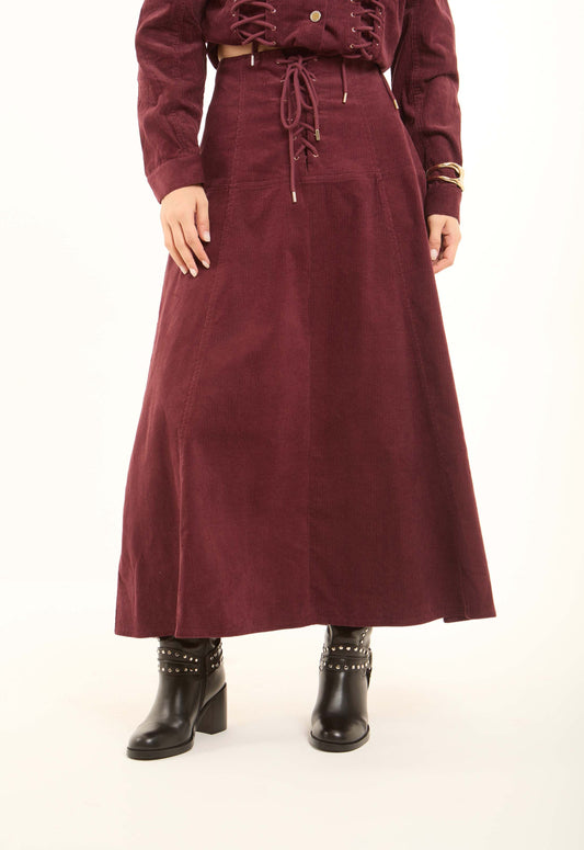 Front Lace-Up Ribbed A-Line Skirt