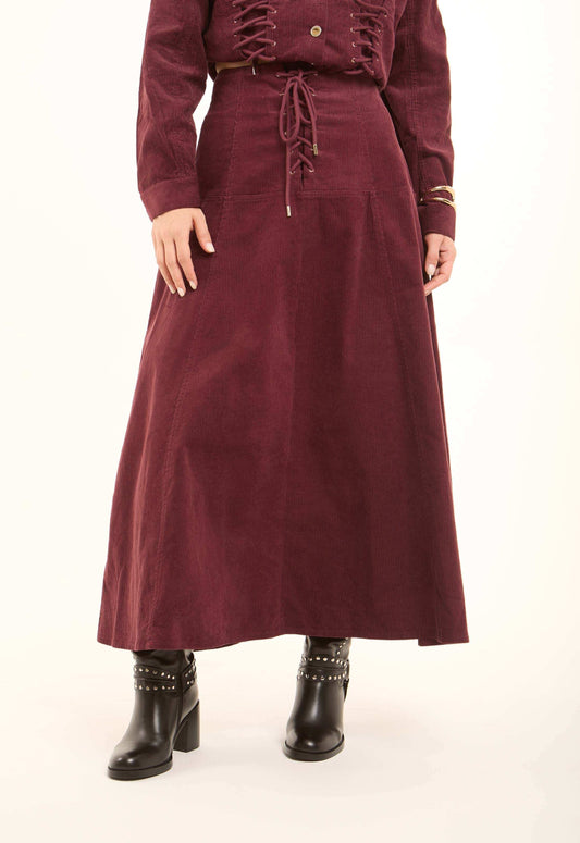 Front Lace-Up Ribbed A-Line Skirt
