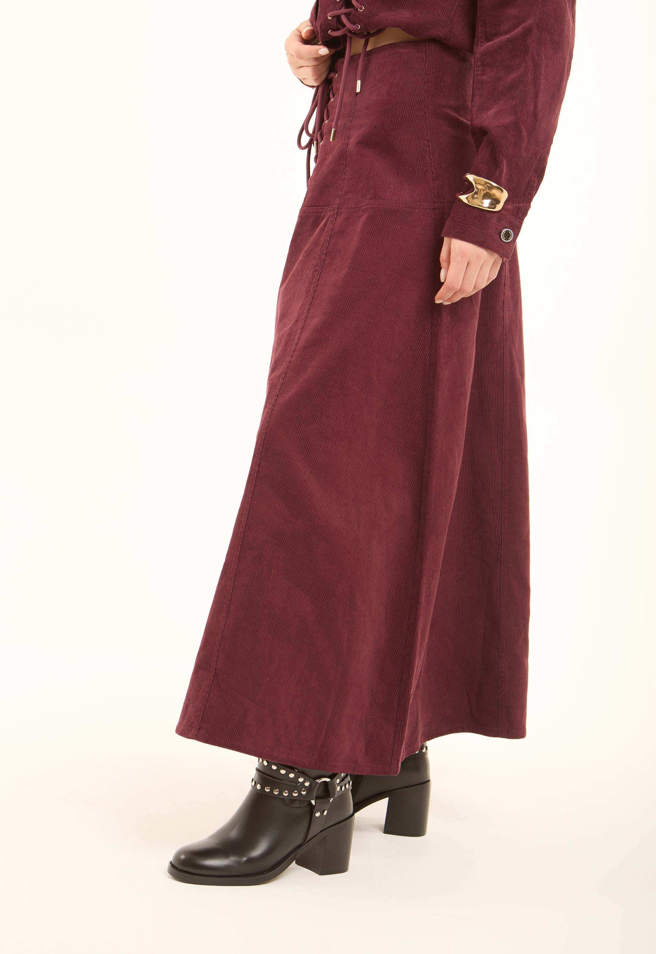 Front Lace-Up Ribbed A-Line Skirt