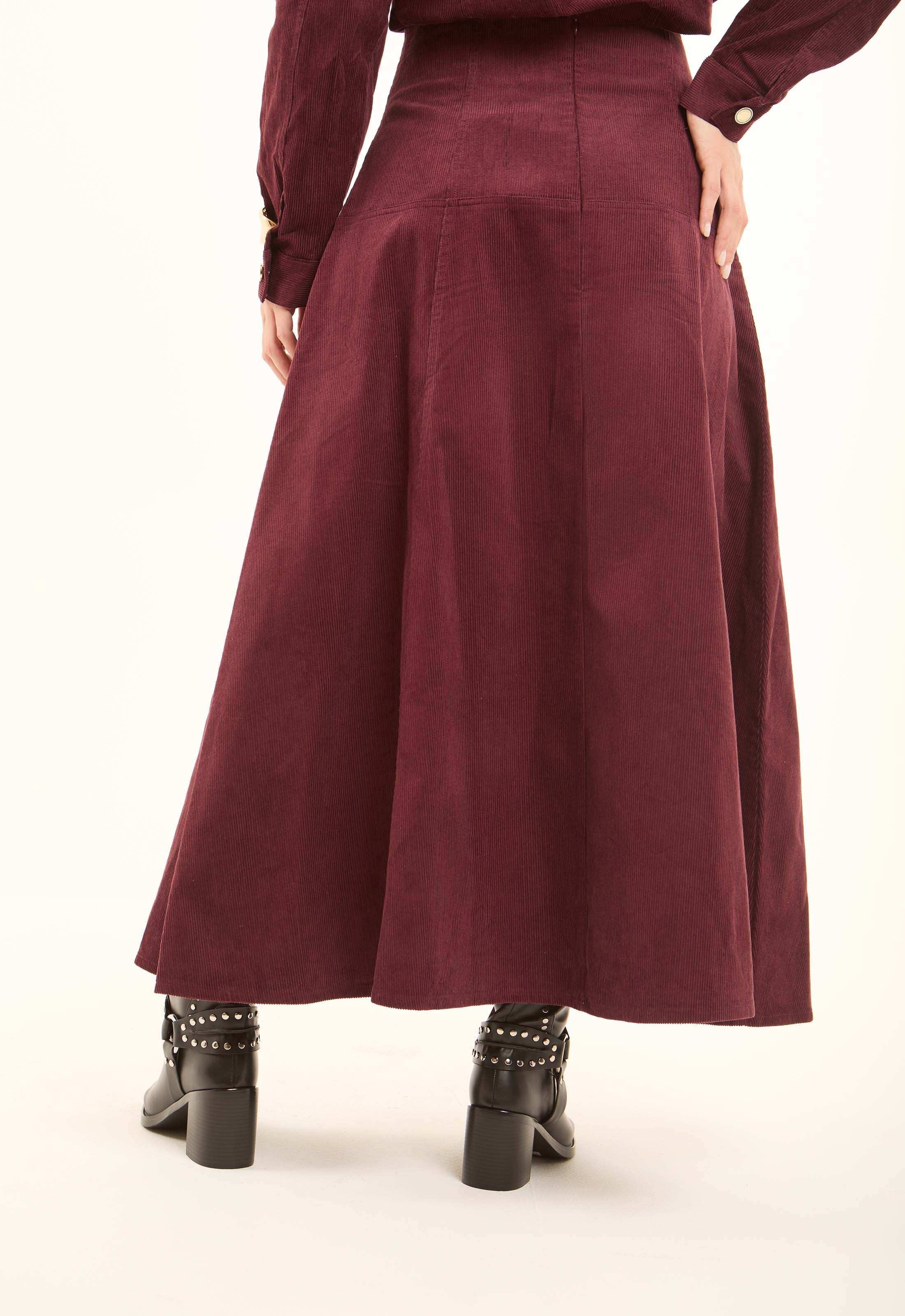 Front Lace-Up Ribbed A-Line Skirt