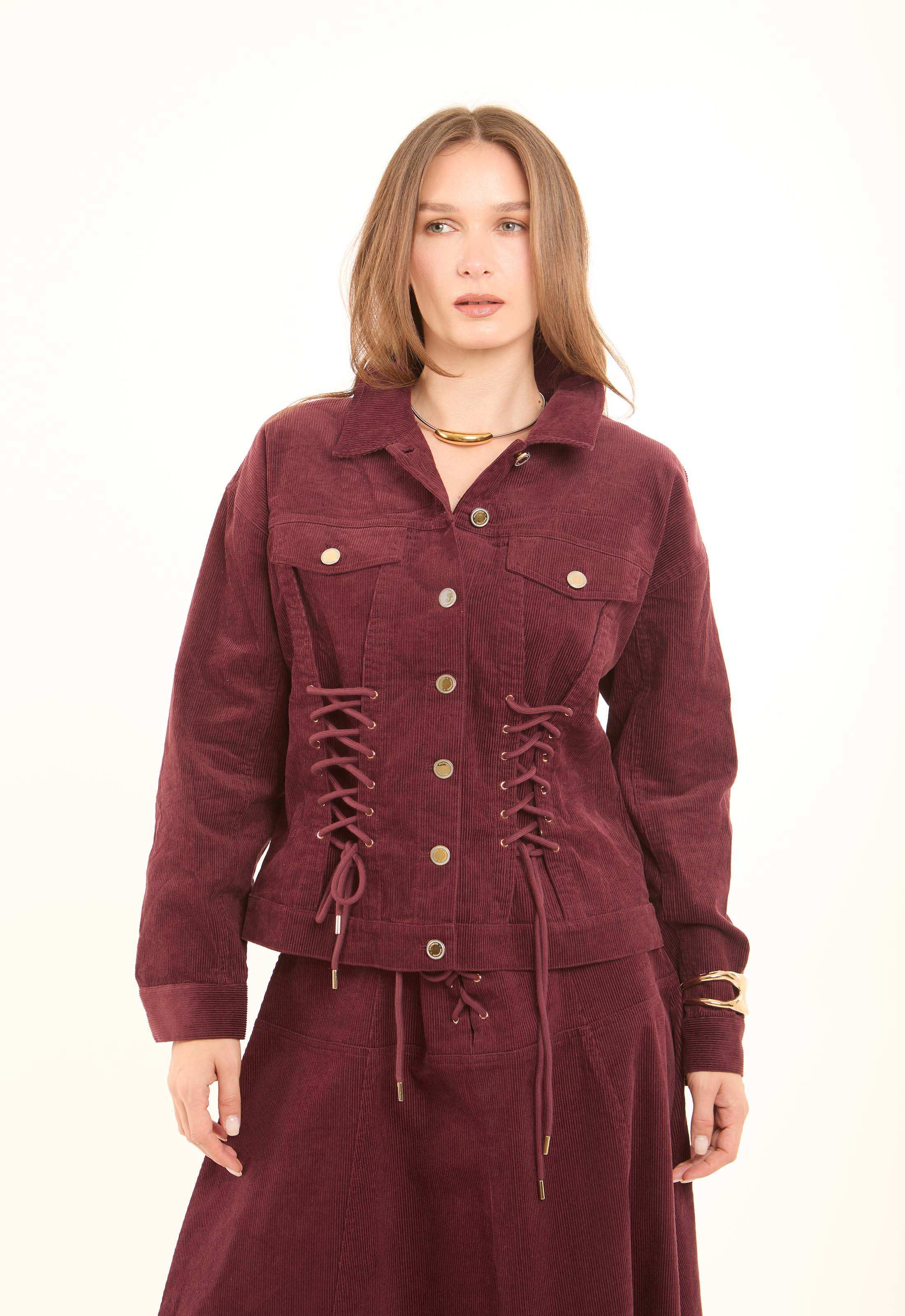 Corset-Lace Corduroy Jacket