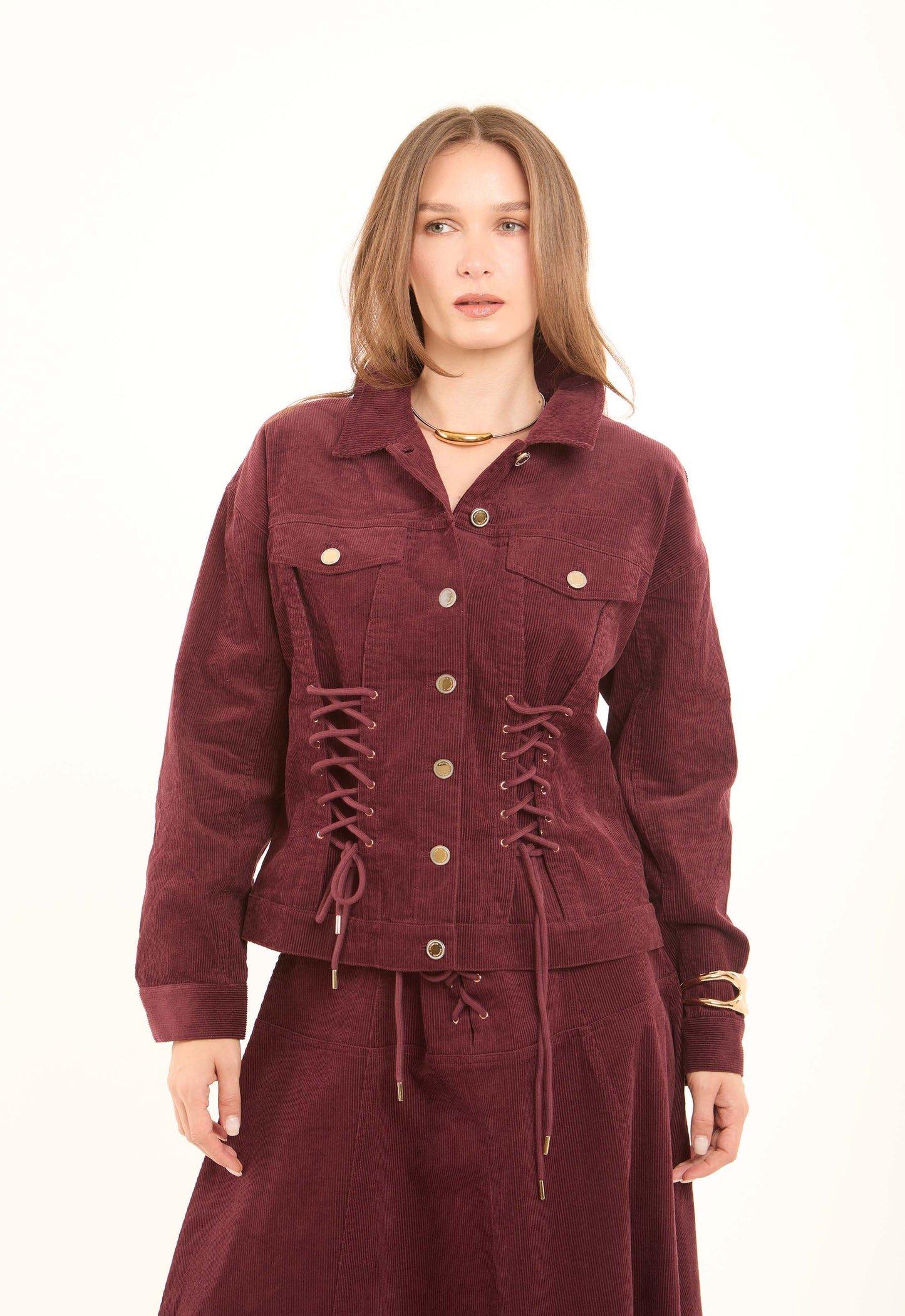 Corset-Lace Corduroy Jacket
