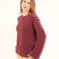 Decorative Lace-Up Sleeves Striped Pullover