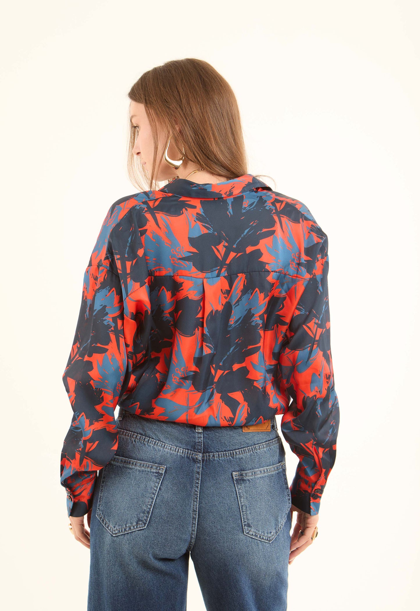 Printed Satin-Feel Blouse with Classic Collar