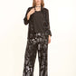 Leaf-Pattern Blend Wide-Leg Pants