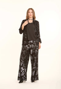 Leaf-Pattern Blend Wide-Leg Pants