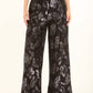 Leaf-Pattern Blend Wide-Leg Pants
