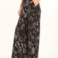 Leaf-Pattern Blend Wide-Leg Pants