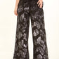 Leaf-Pattern Blend Wide-Leg Pants