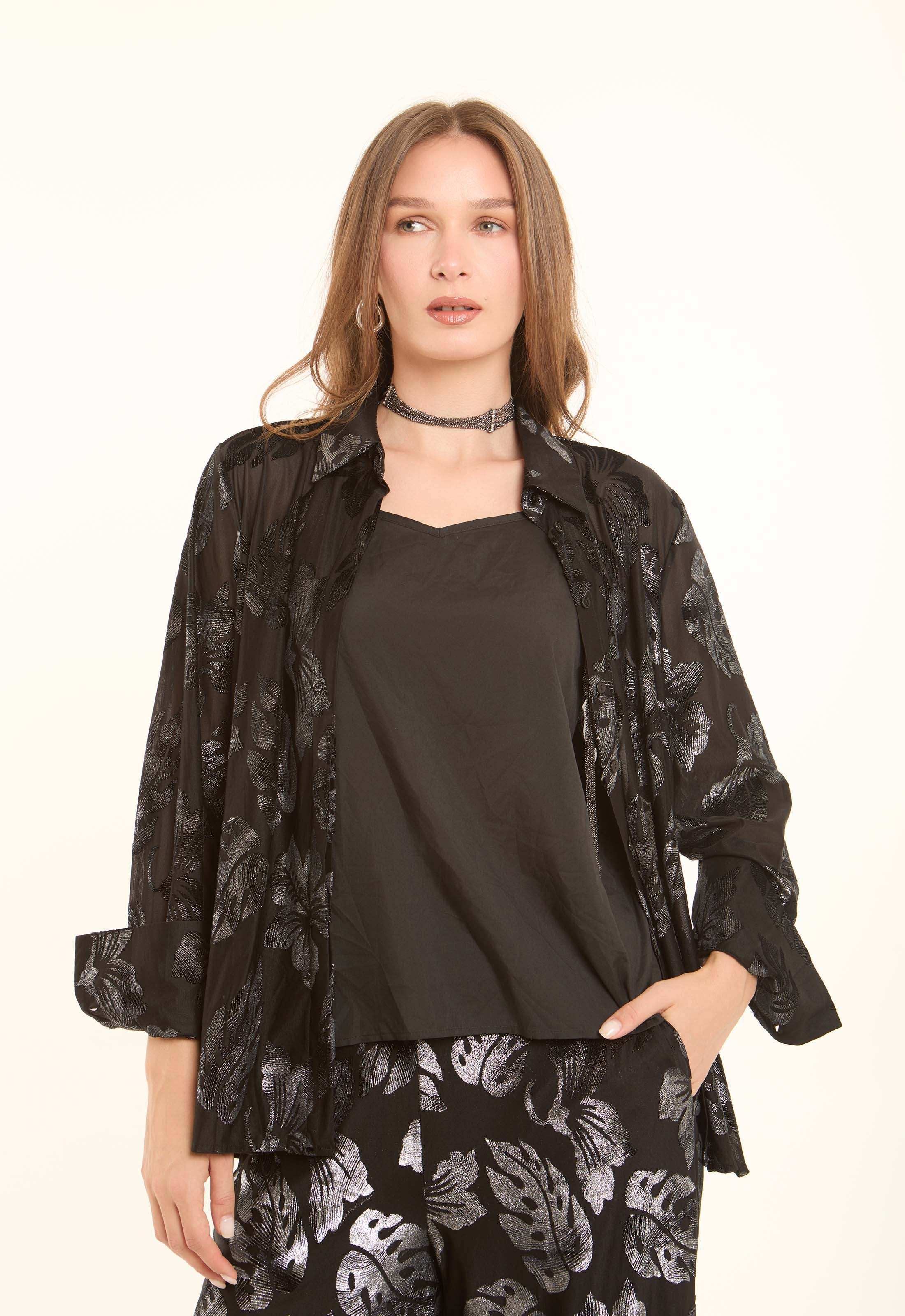 Sheer Leaf-Pattern Blend Shirt