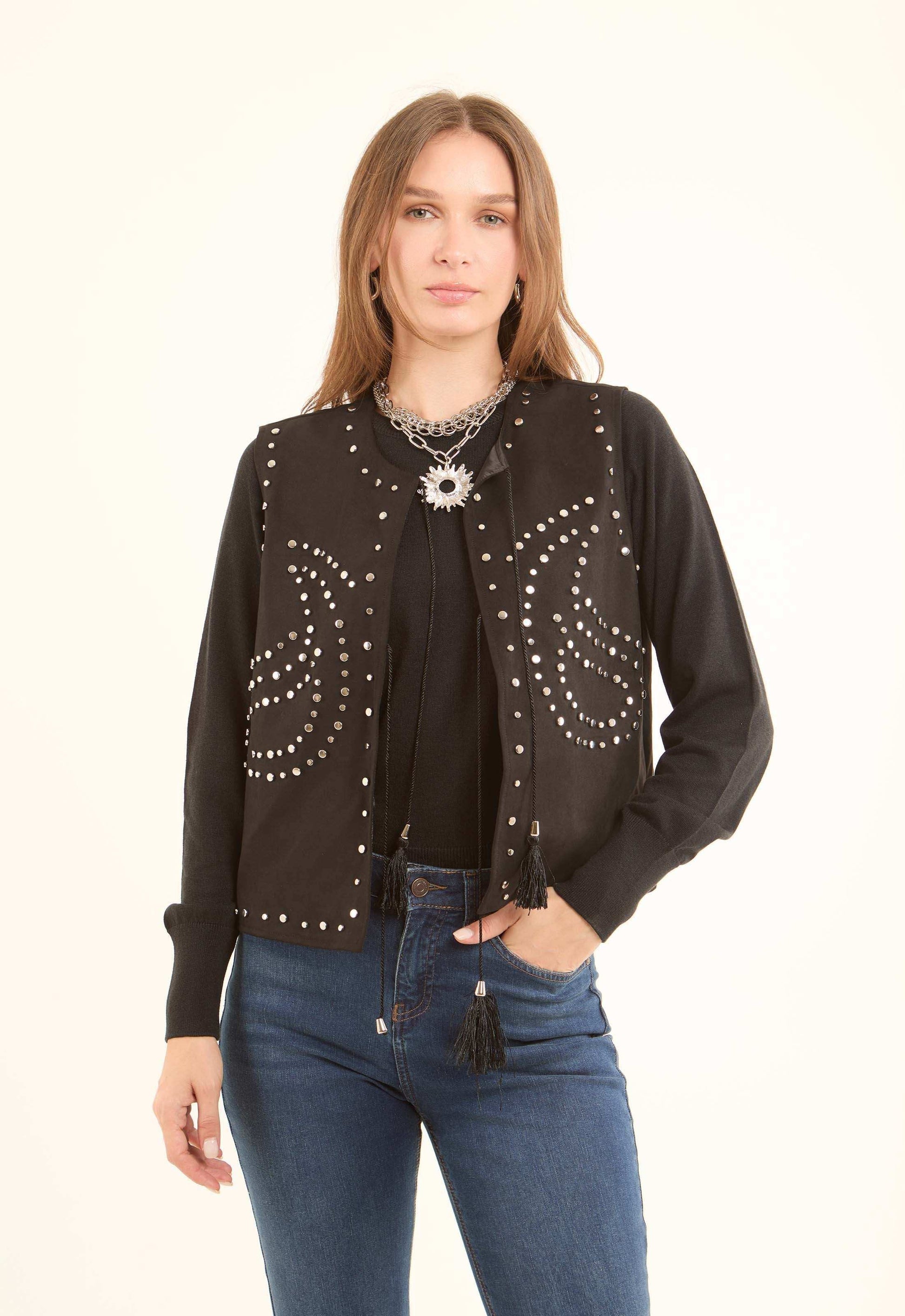 Embellished Silver Studs Lace-Up Vest