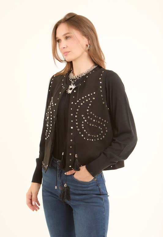 Embellished Silver Studs Lace-Up Vest
