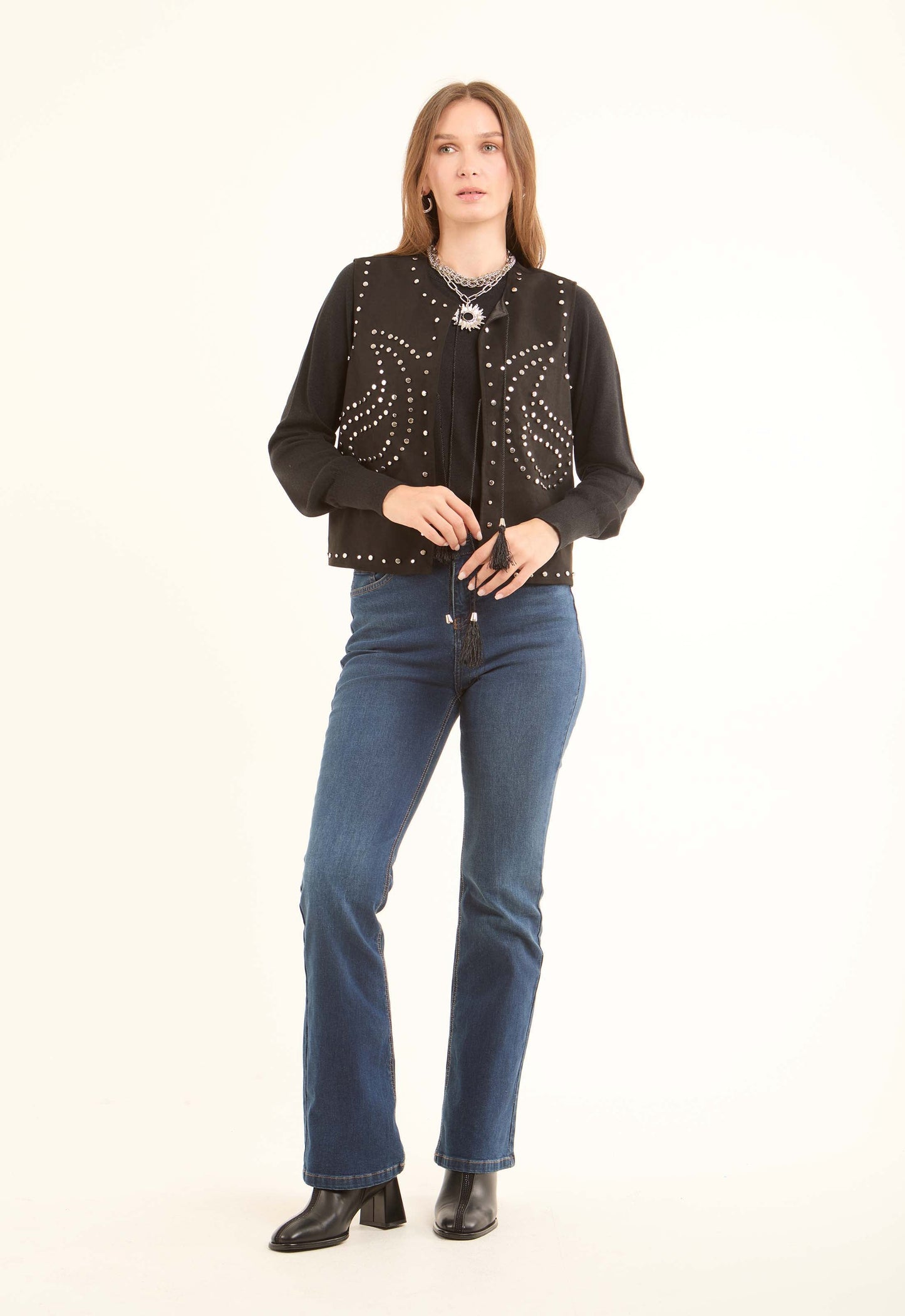 Embellished Silver Studs Lace-Up Vest