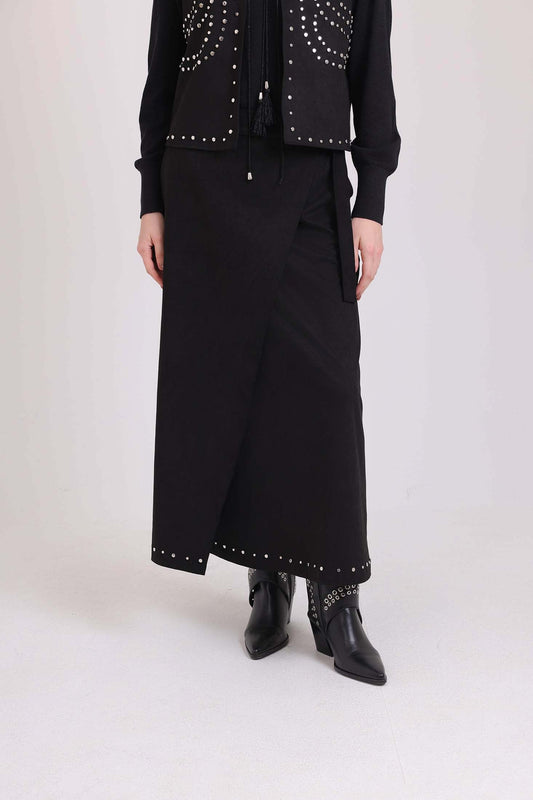 Comfy A-Line Skirt with Metal Studs Trim