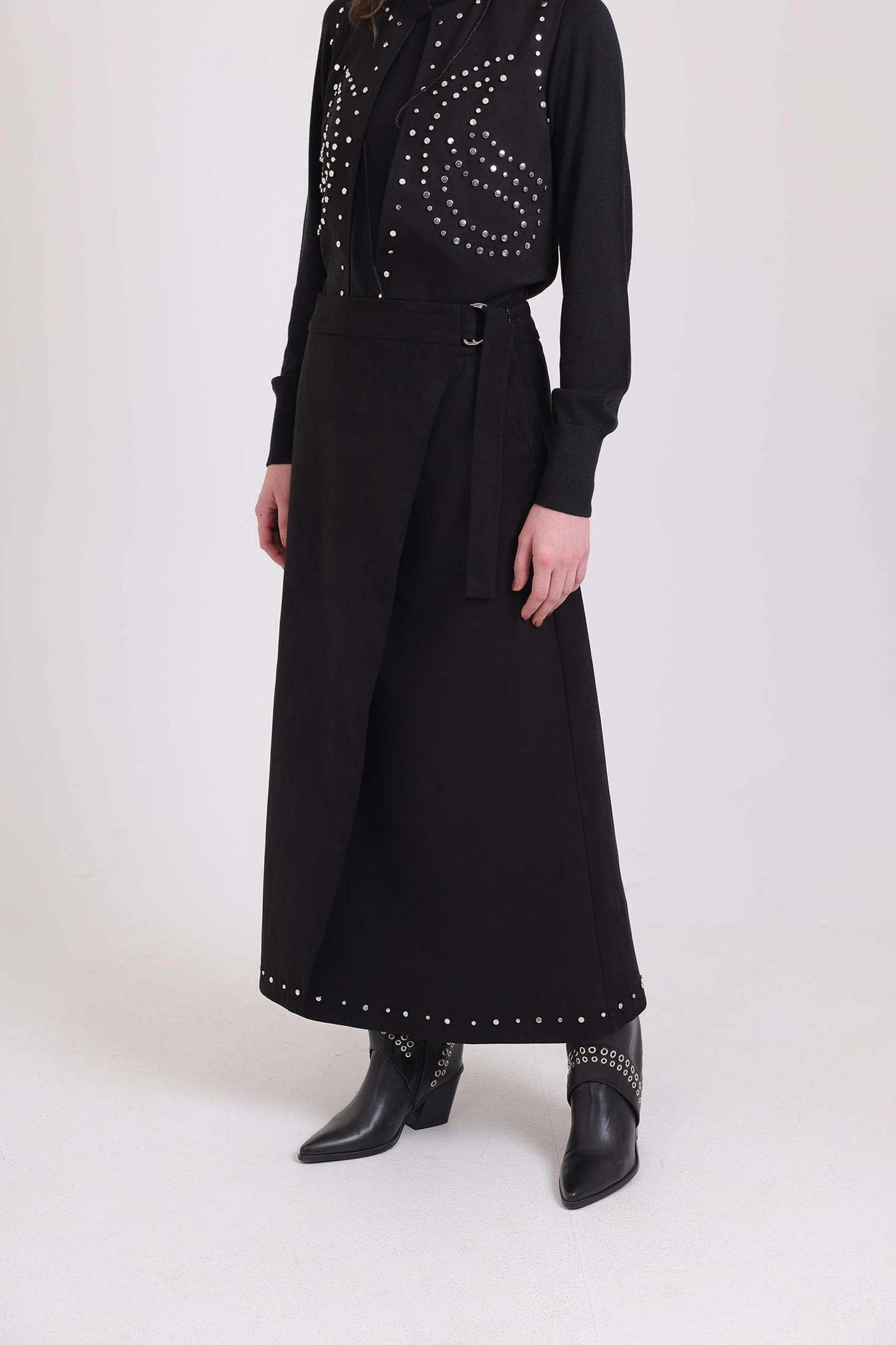 Comfy A-Line Skirt with Metal Studs Trim