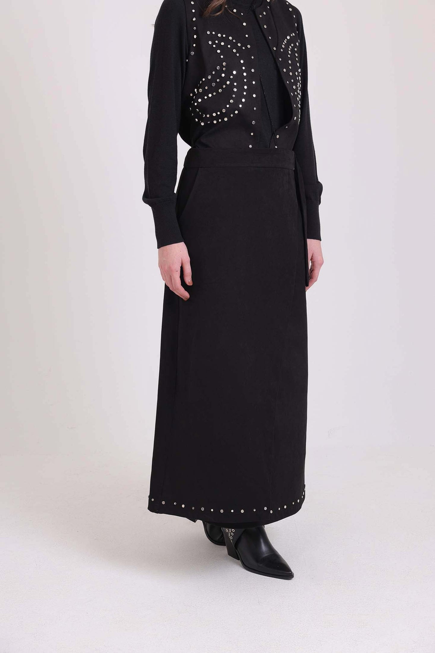 Comfy A-Line Skirt with Metal Studs Trim