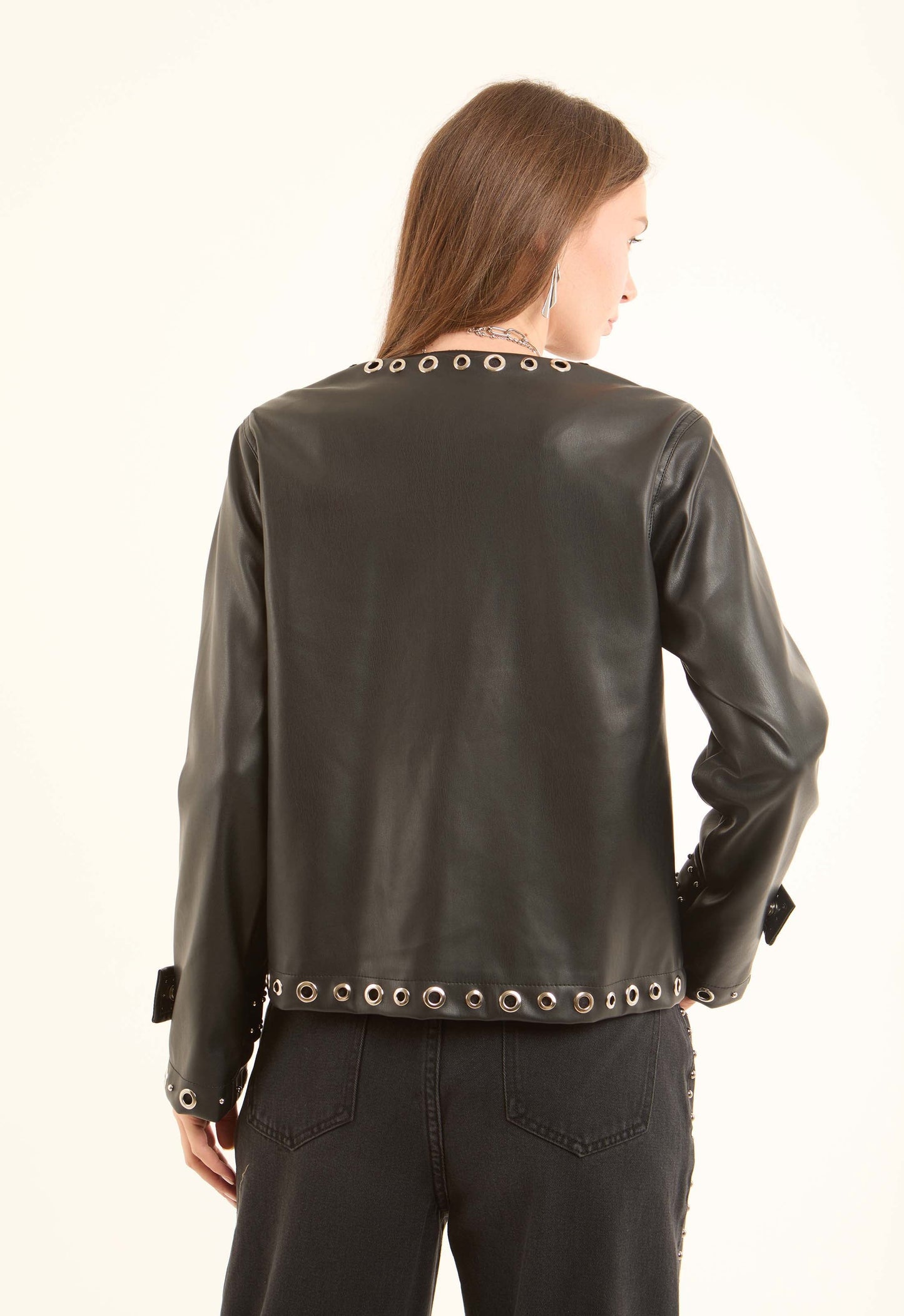 Metal-Stud Faux-Leather Jacket