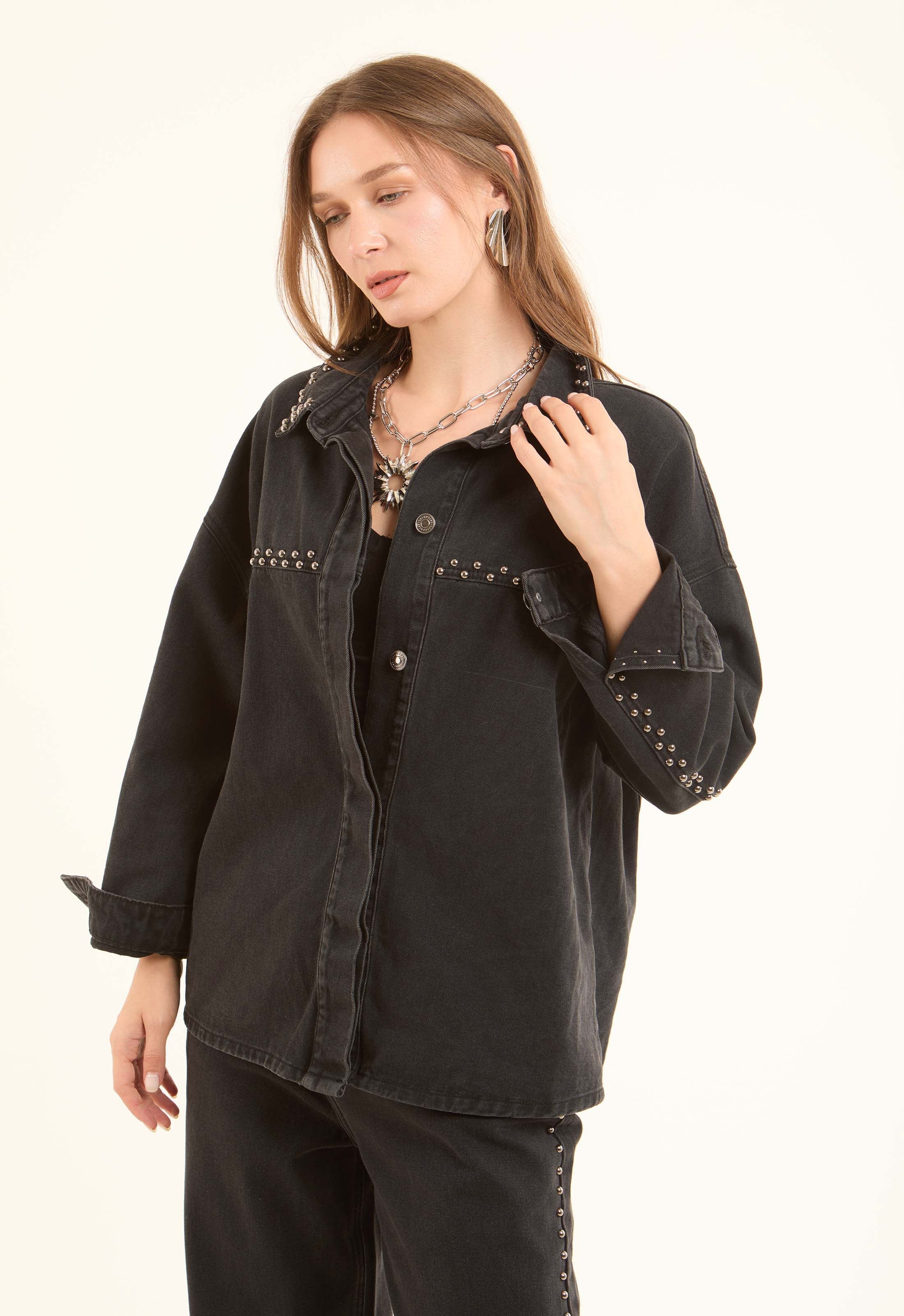 Studded Oversized Denim Overshirt
