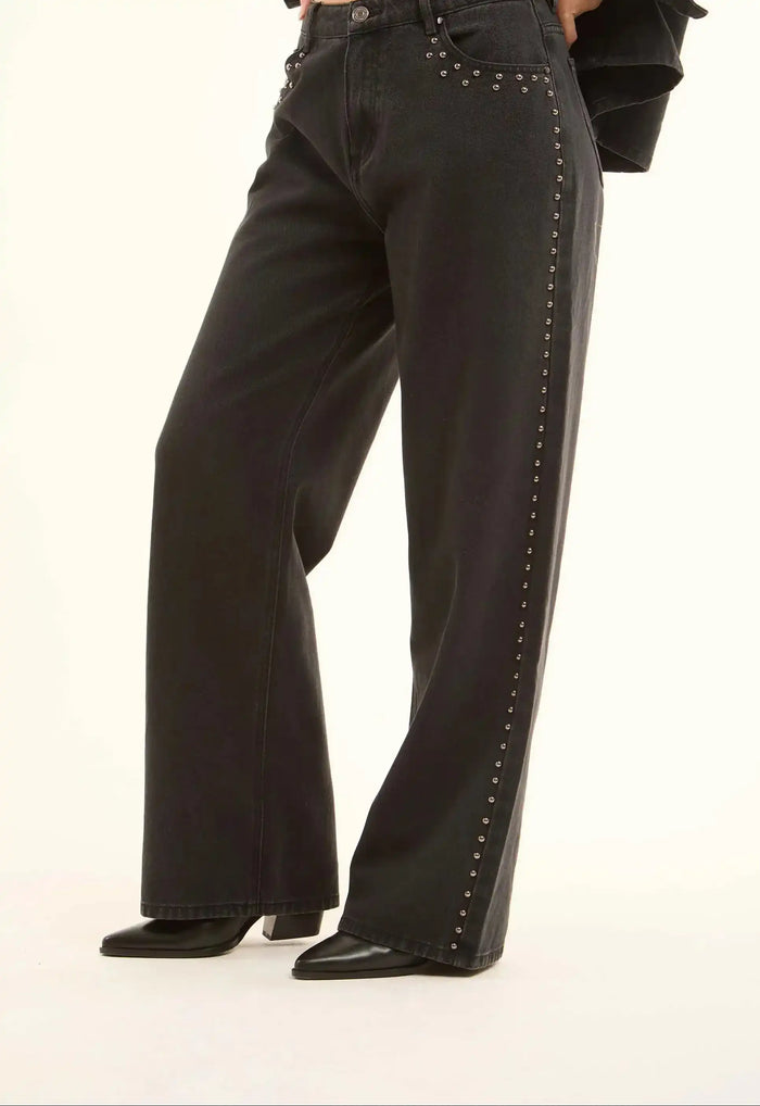 Studded-Side Wide-Leg Jeans