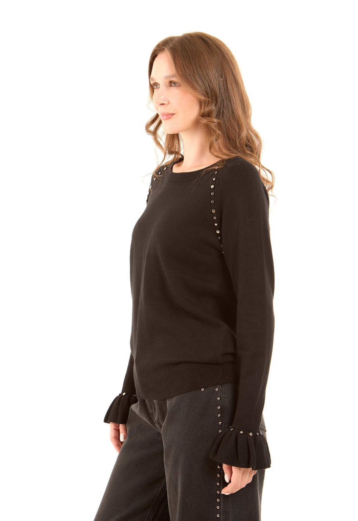 Metal Studs Pullover with Ruffled Pullover
