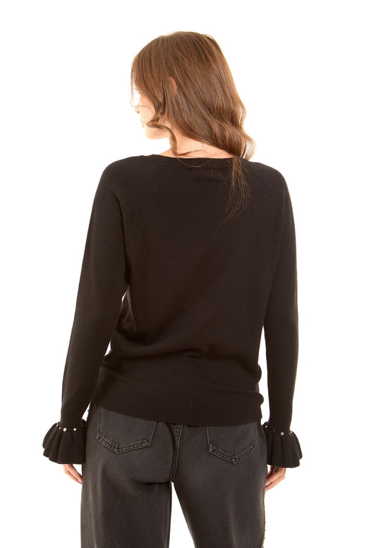 Metal Studs Pullover with Ruffled Pullover