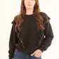 Front Ruffles with Pearls Crew Neck Sweatshirt