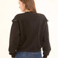 Front Ruffles with Pearls Crew Neck Sweatshirt