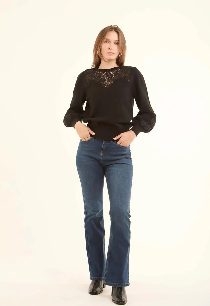 Elegant Pullover with Perforated Crochet Touch