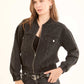 Crystal-Studded Denim Bomber Jacket