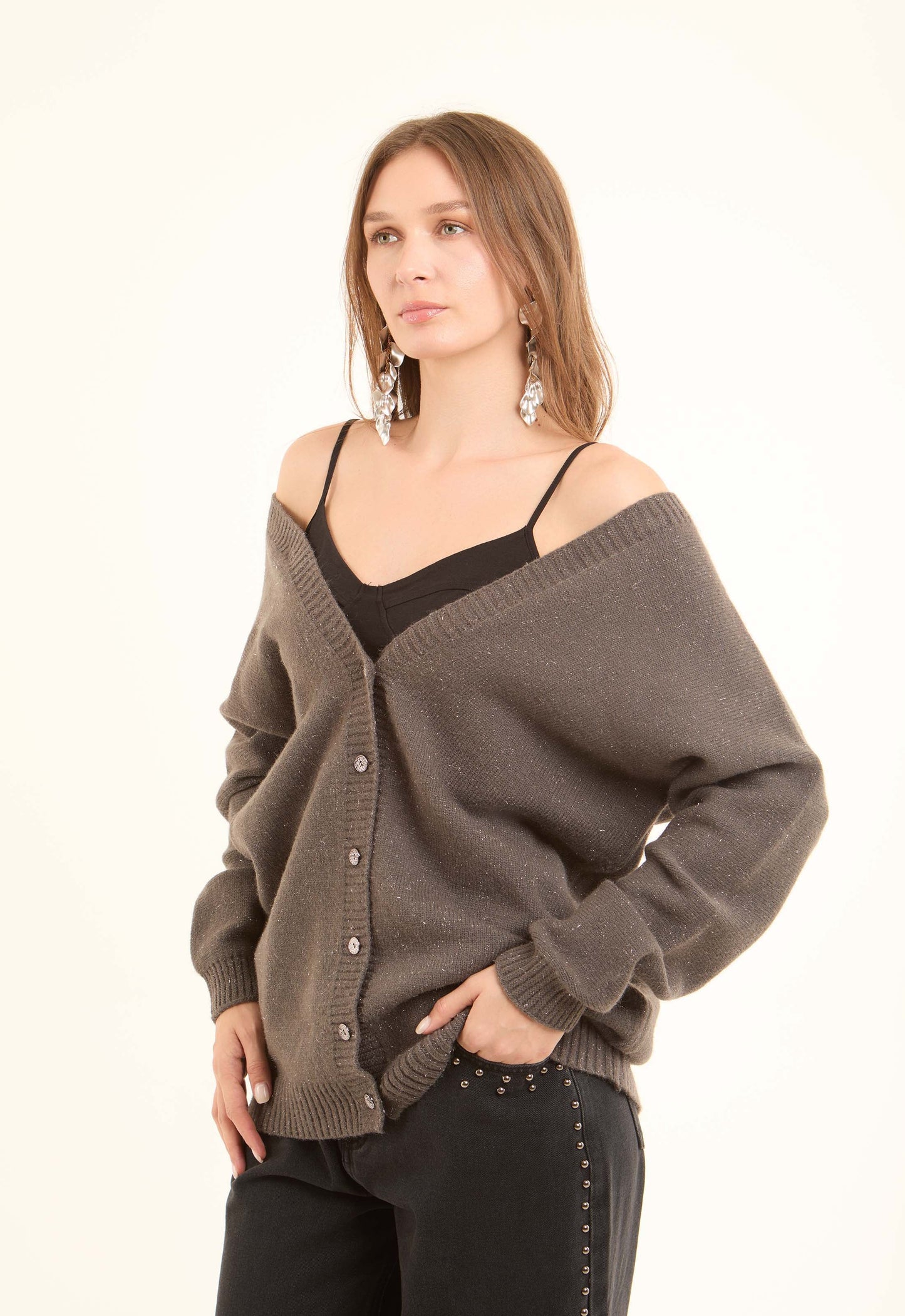 Deep V-Neck Buttoned Winter Cardigan