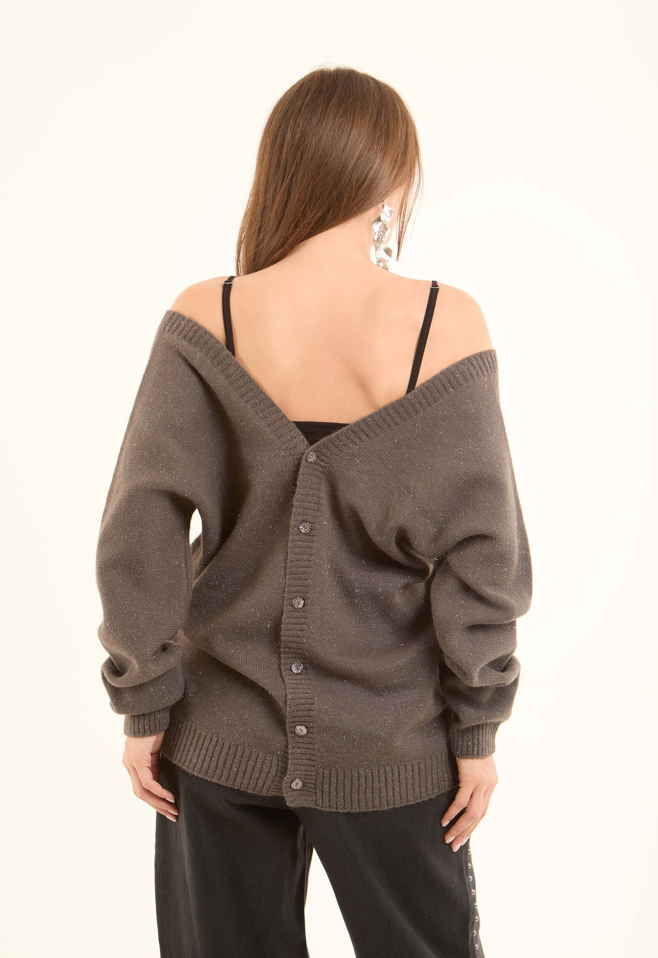 Deep V-Neck Buttoned Winter Cardigan