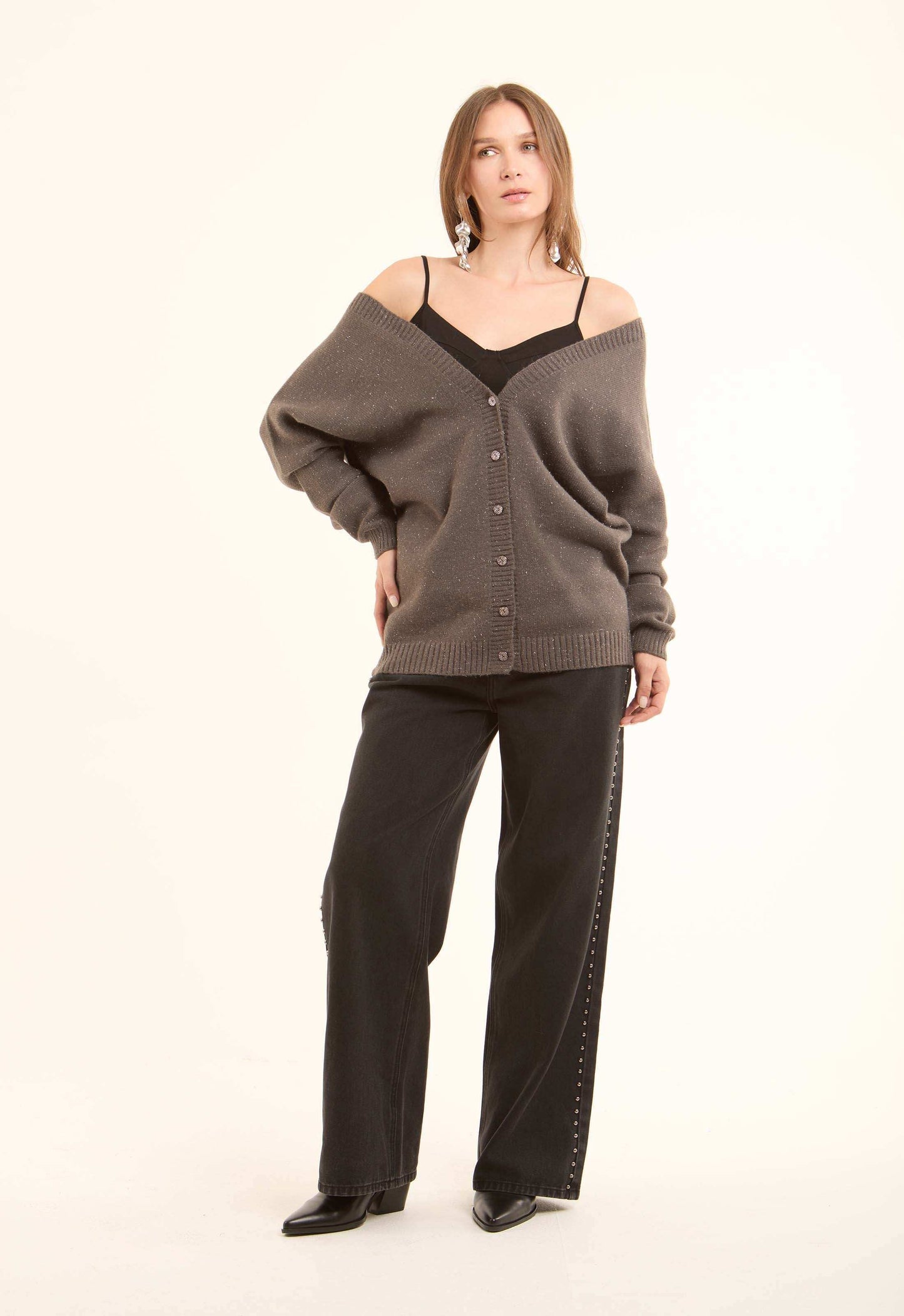 Deep V-Neck Buttoned Winter Cardigan
