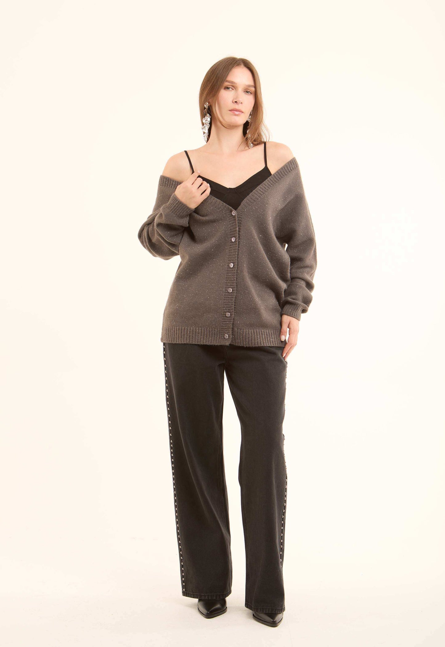 Deep V-Neck Buttoned Winter Cardigan