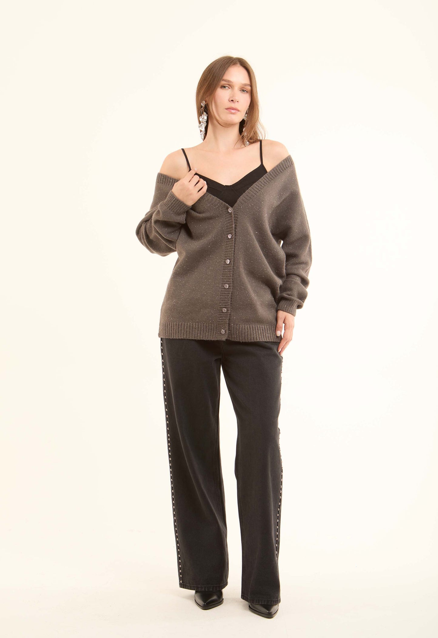 Deep V-Neck Buttoned Winter Cardigan