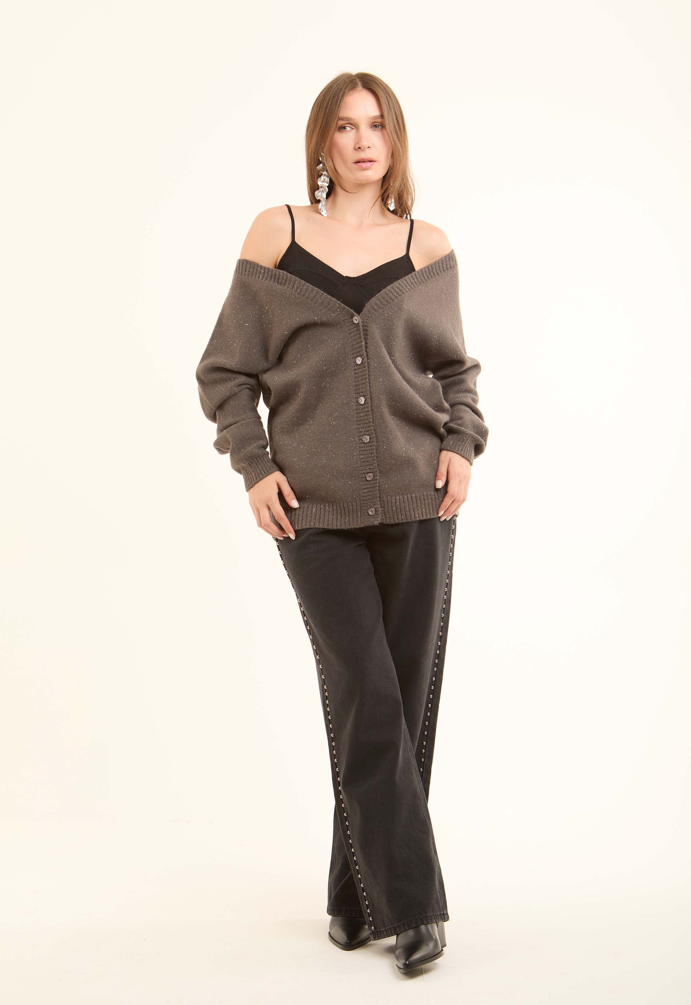 Deep V-Neck Buttoned Winter Cardigan