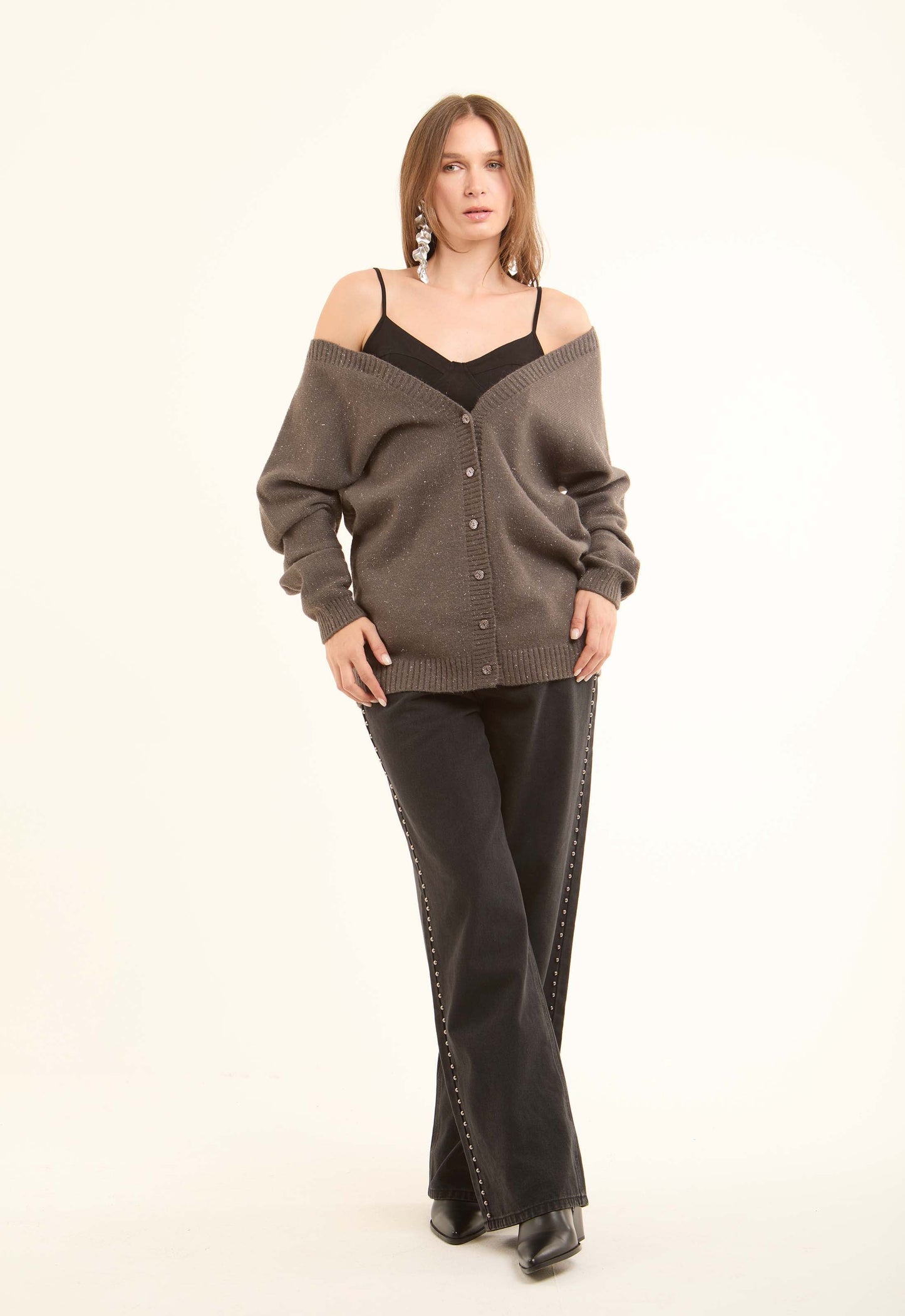 Deep V-Neck Buttoned Winter Cardigan