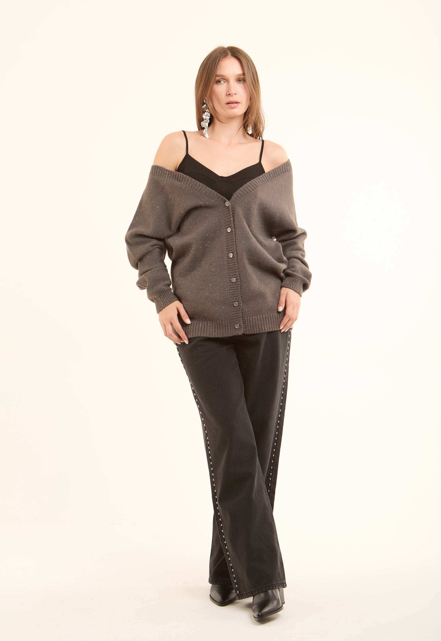 Deep V-Neck Buttoned Winter Cardigan