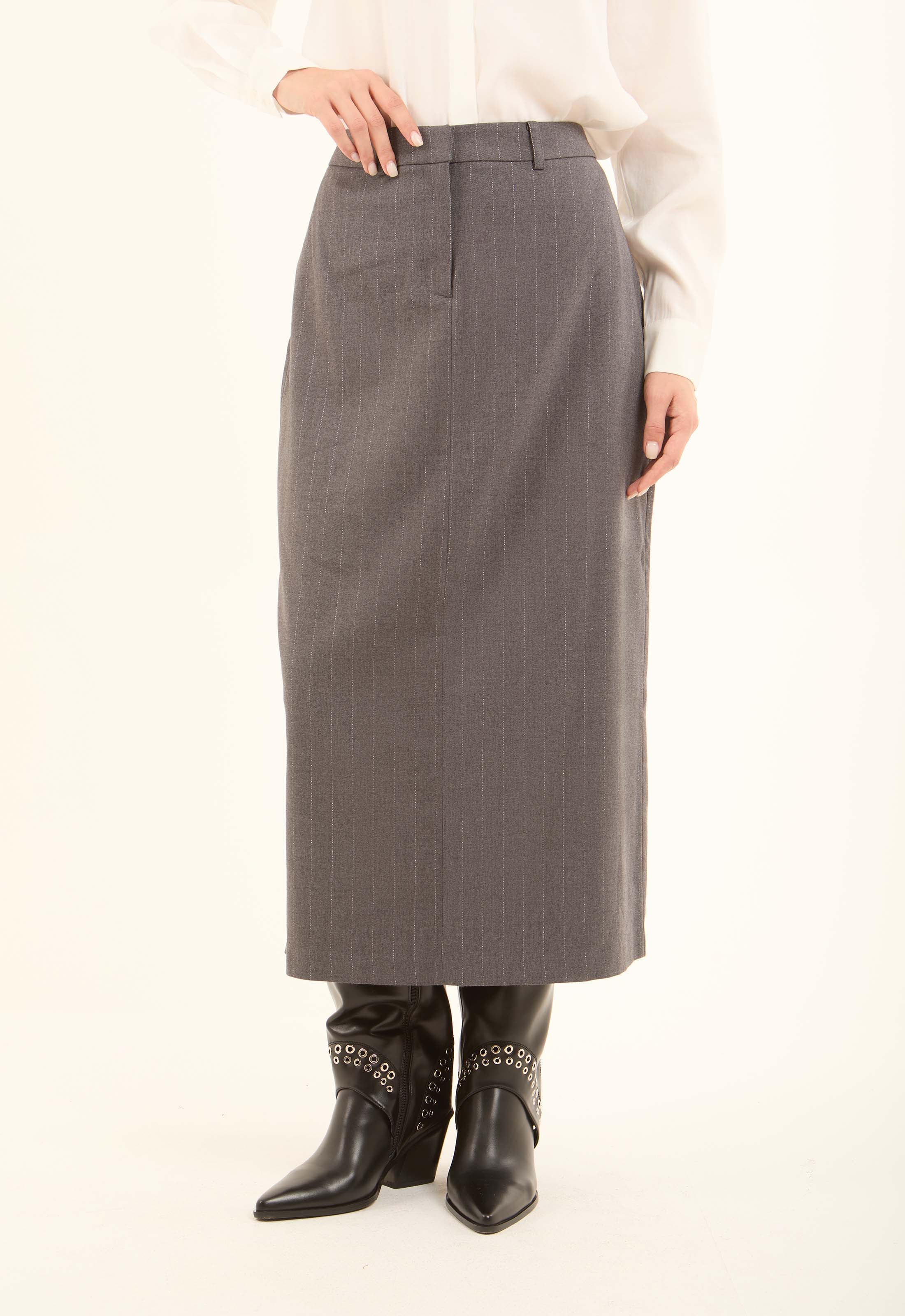 Elegant Striped Formal Midi Skirt