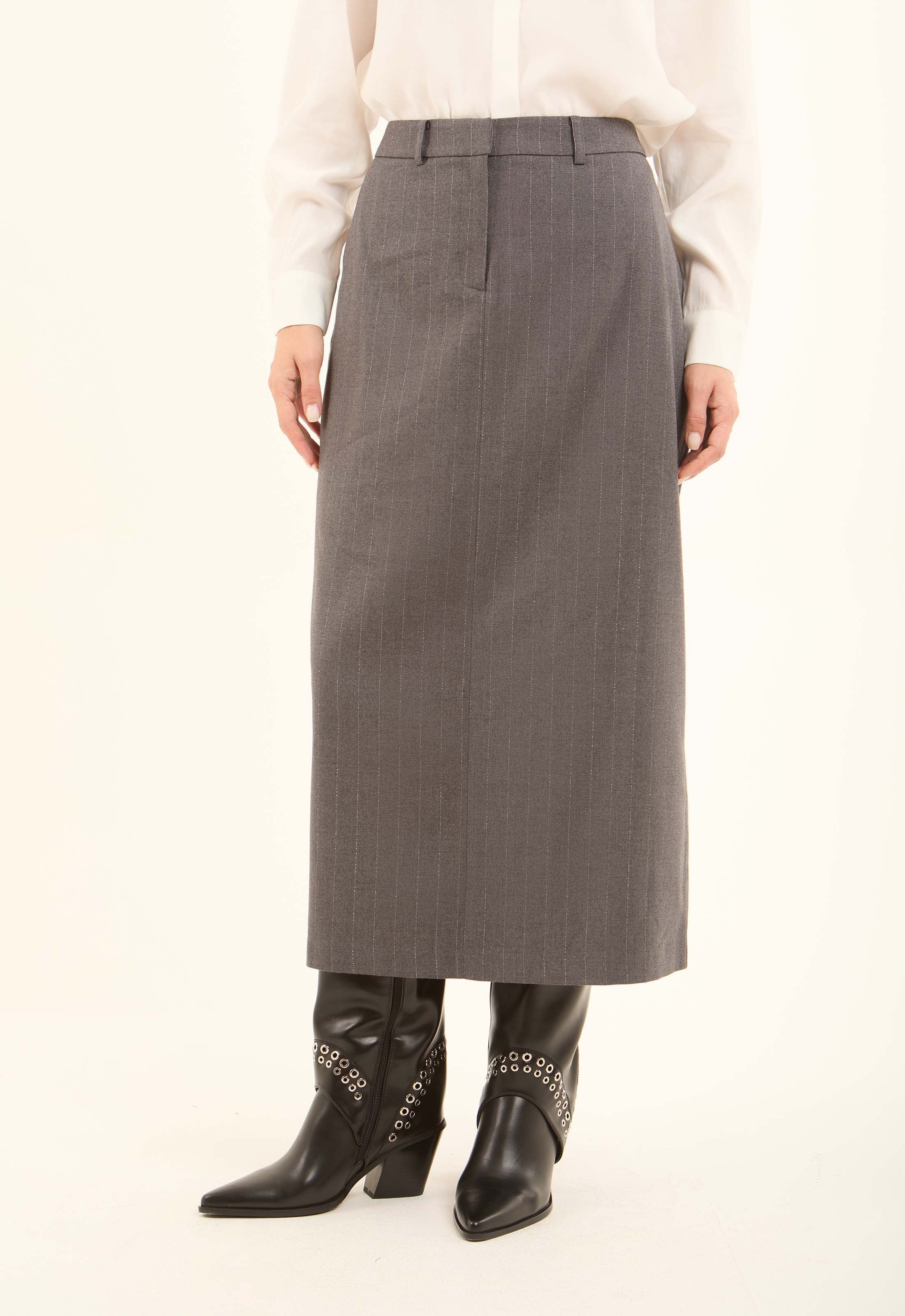 Elegant Striped Formal Midi Skirt